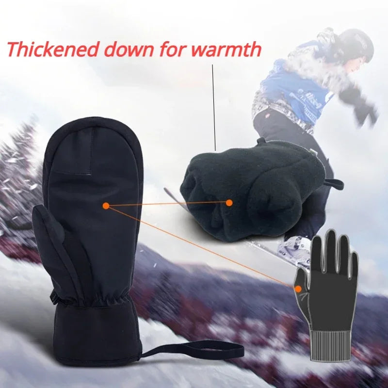 Winter Ski Gloves Waterproof Touch Screen Thermal Thick Snow Gloves Men Women Snowmobile Warm Mittens Outdoor Ski Gloves