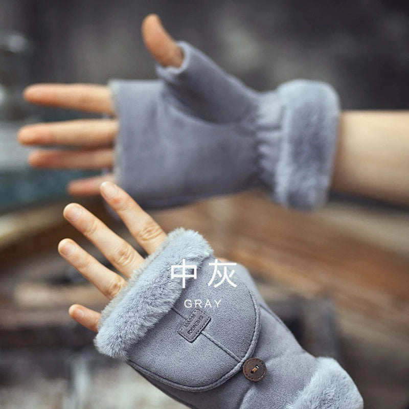 Winter Touchscreen Gloves for Women, Fleece Lined Half Finger Gloves, Warm Thermal Mittens for Office & Outdoor Use