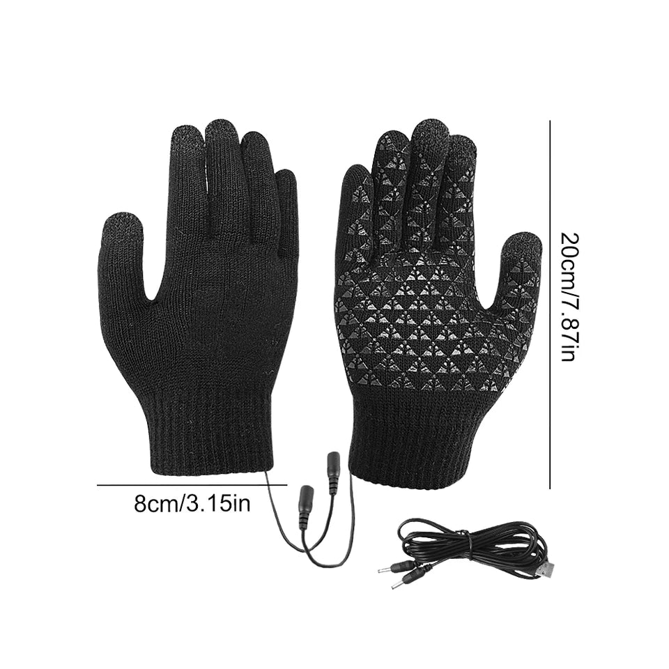 USB Electric Heated Gloves Full Finger Non-Slip Touch Screen Glove Windproof Thicken Thermal Knitting Mitts For Outdoor Cycling