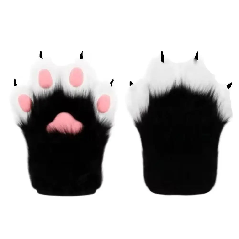1Pair Cat scratch plush gloves Cute Cat Paw Fluffy Plush Gloves Winter Warm Soft Furry Hand Muffs Multiple Colors Cosplay Gloves