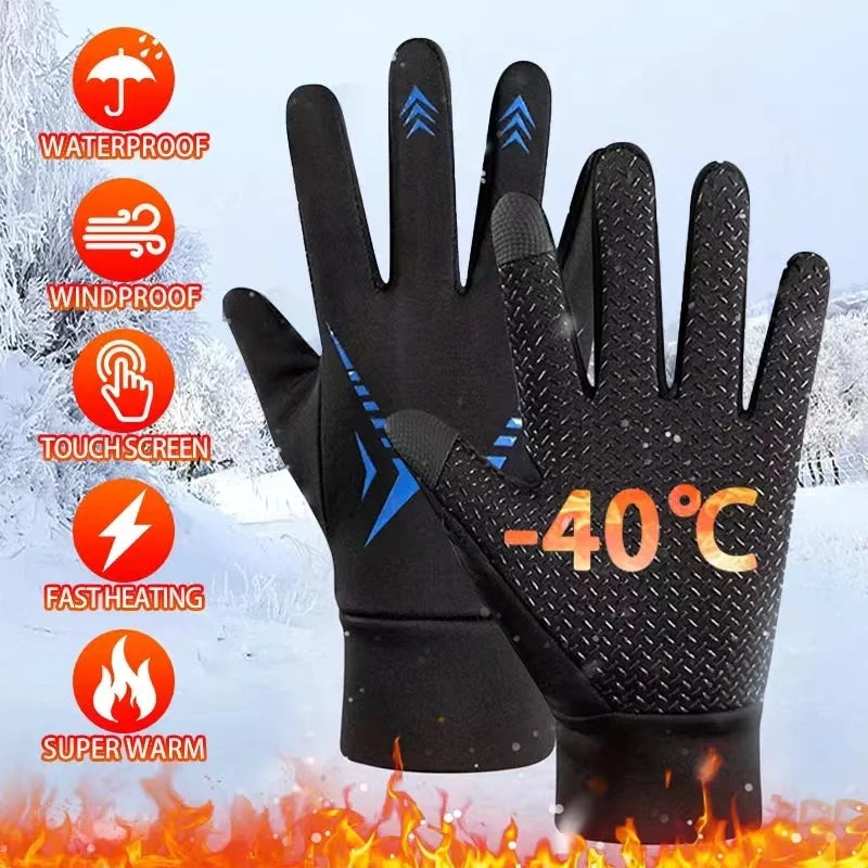 WRELS Autumn Winter Warm Cycling Gloves Waterproof Thermal Touch Screen Riding Cycling Skiing Non-slip Winter Bike Gloves Men