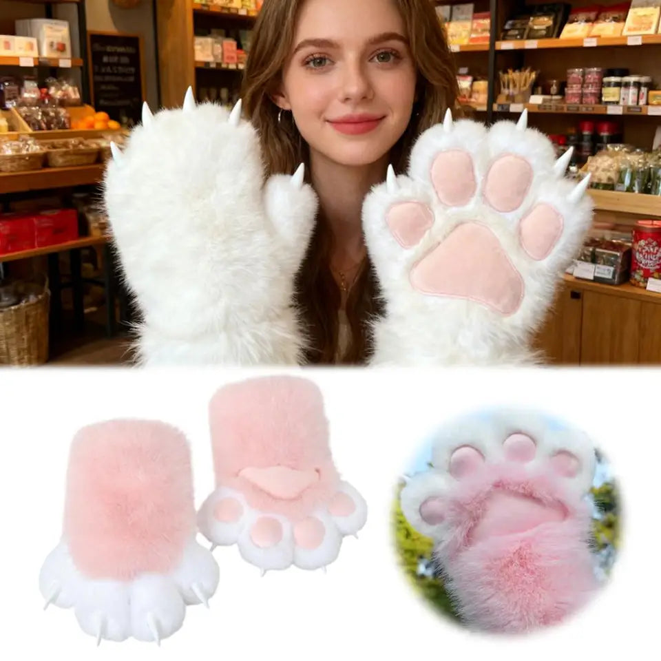1Pair Cat scratch plush gloves Cute Cat Paw Fluffy Plush Gloves Winter Warm Soft Furry Hand Muffs Multiple Colors Cosplay Gloves