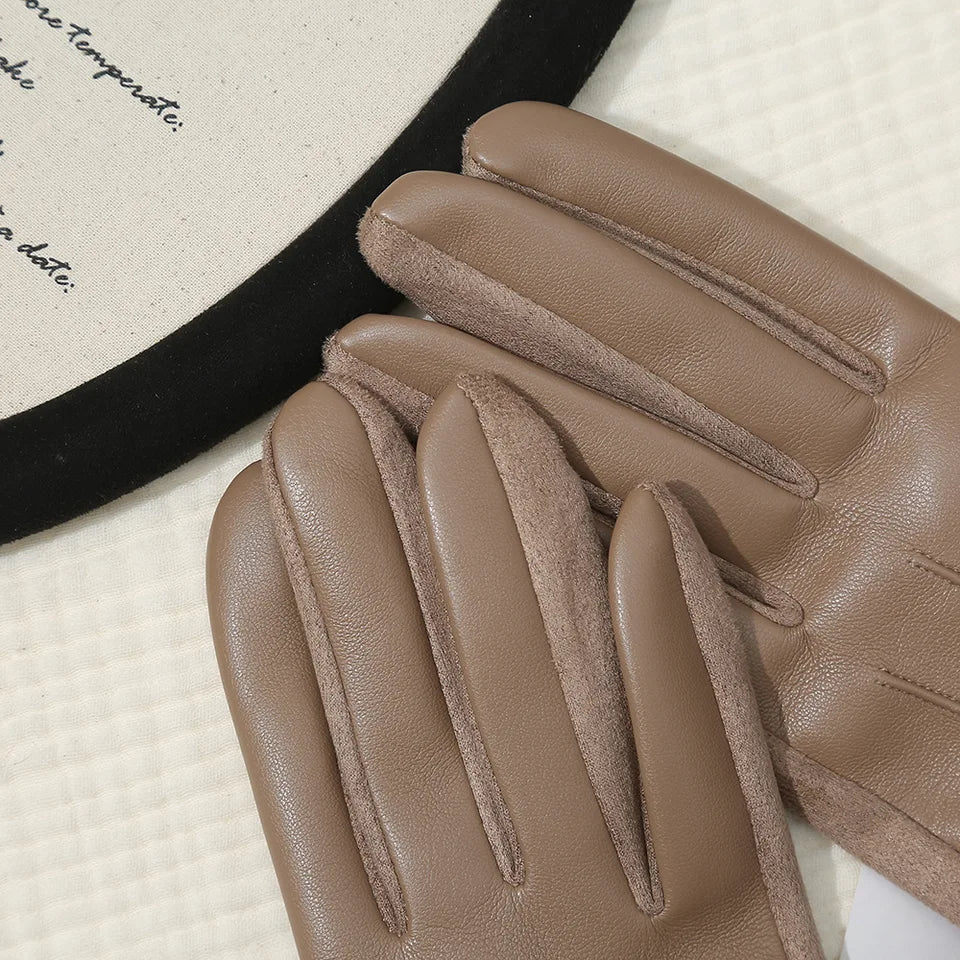 New Leather Fashionable Soft Gloves for Women Artificial Fur Cuffs Winter Warm Touch Screen Gloves Elegant Waterproof Gloves