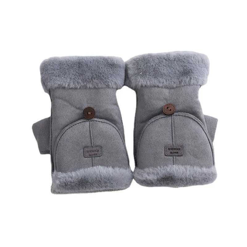 Winter Touchscreen Gloves for Women, Fleece Lined Half Finger Gloves, Warm Thermal Mittens for Office & Outdoor Use