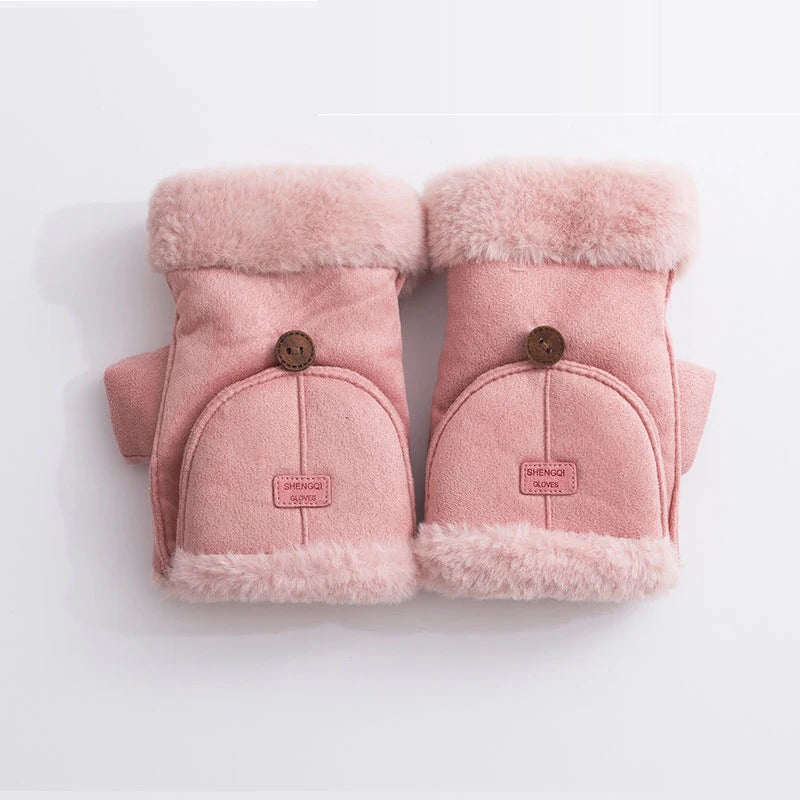 Winter Touchscreen Gloves for Women, Fleece Lined Half Finger Gloves, Warm Thermal Mittens for Office & Outdoor Use