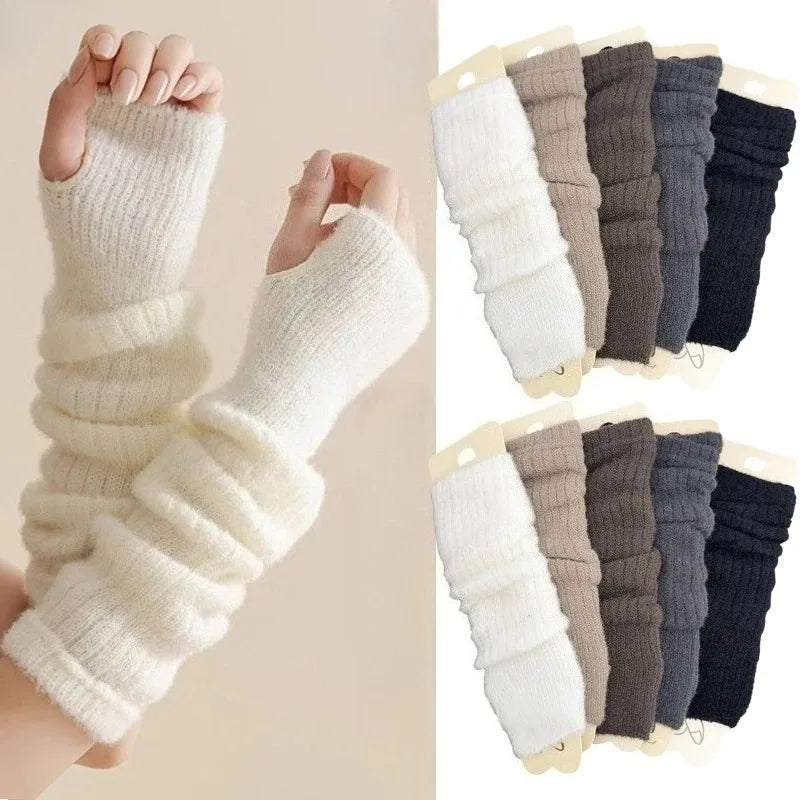 Fashion Solid Color Wrist Arm Warmer Gloves for Women Cold Proof Winter Warm Arm Sleeve Knitted Soft Stacked Fingerless Mittens