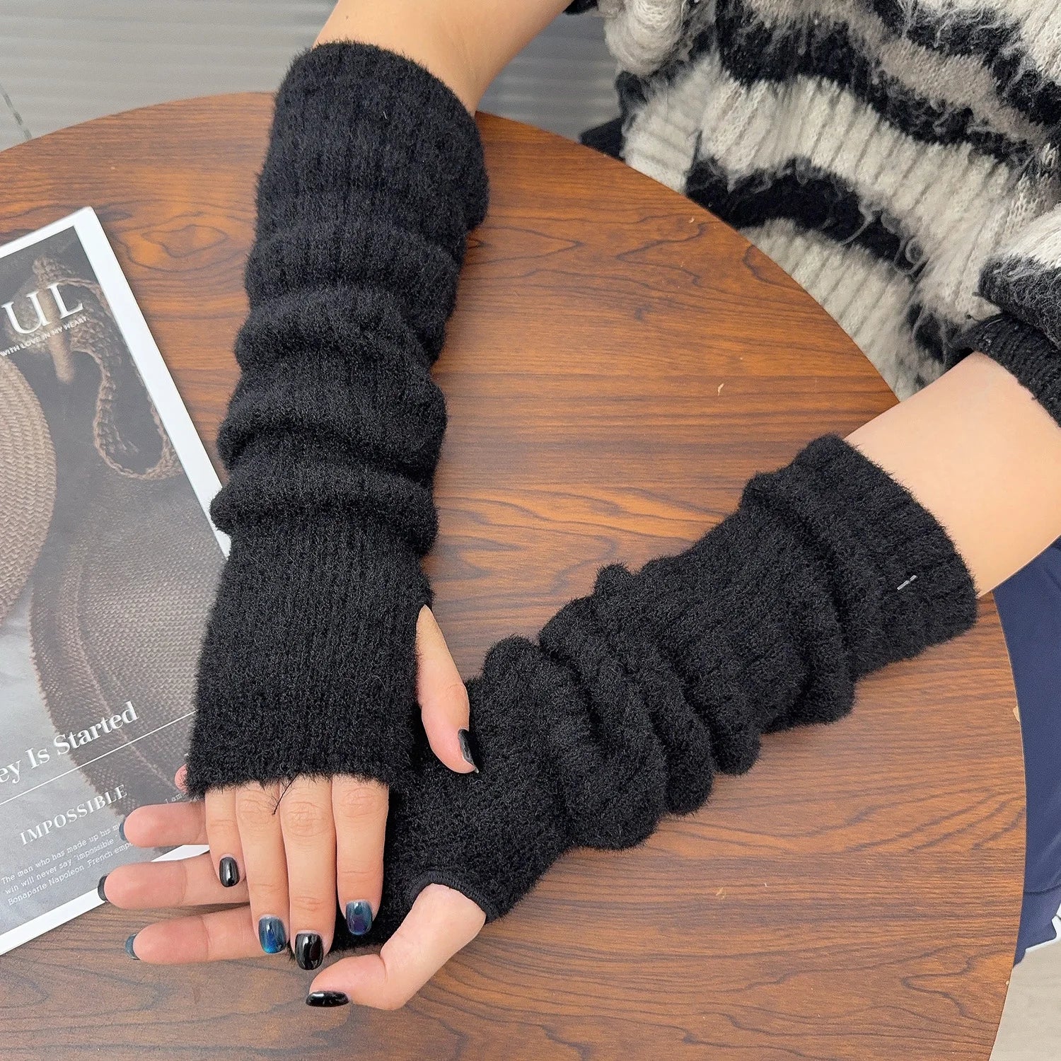 Fashion Solid Color Wrist Arm Warmer Gloves for Women Cold Proof Winter Warm Arm Sleeve Knitted Soft Stacked Fingerless Mittens
