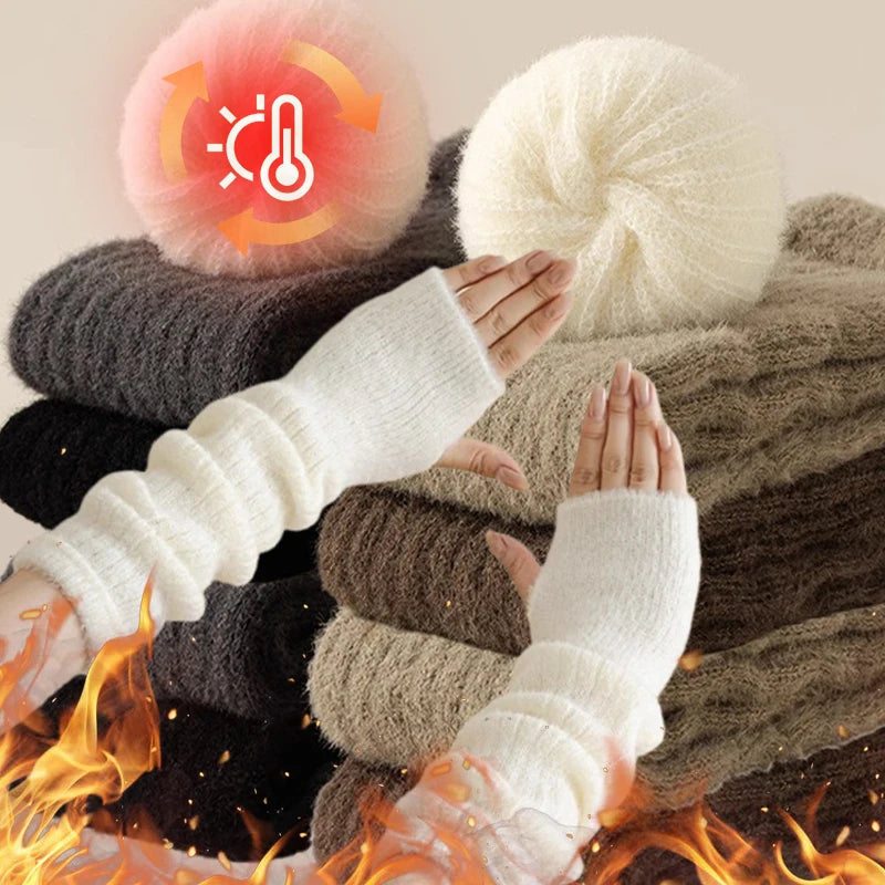 Y2K Harajuku Winter Warm Long Sleeves Gloves for Women Fingerless Solid Knitted Elbow Mittens High Elastic Outdoor Arm Warmer