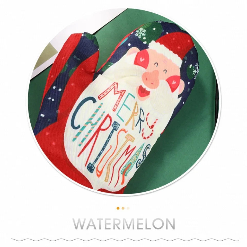 Kitchen Accessaries Heat Resistant Christmas Trim Oven Mitts Cotton Baking Microwave Gloves Anti-Hot Mat Baking Insulated Gloves