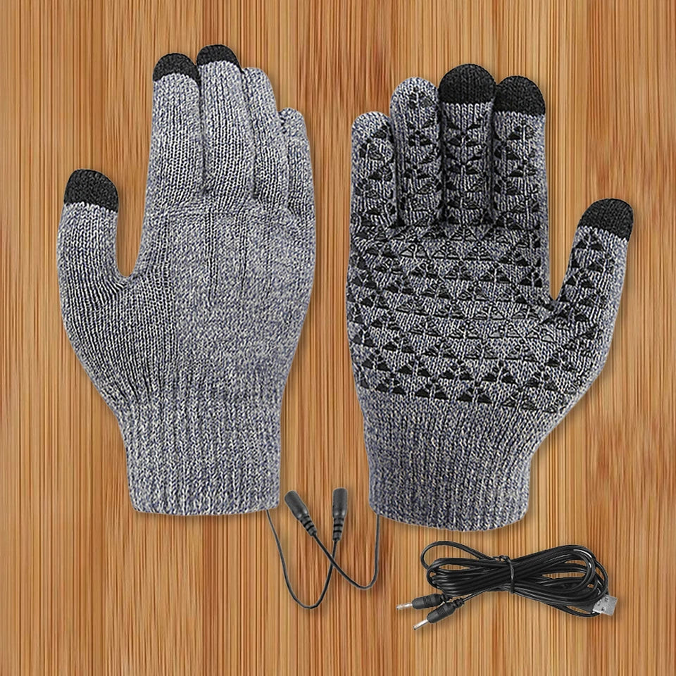 USB Electric Heated Gloves Full Finger Non-Slip Touch Screen Glove Windproof Thicken Thermal Knitting Mitts For Outdoor Cycling