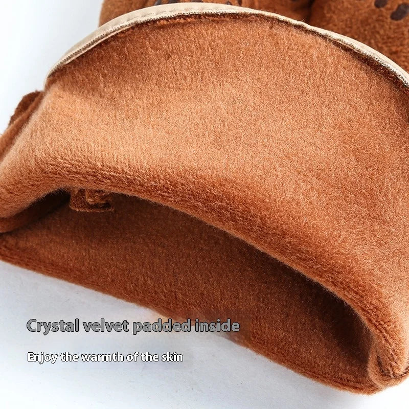 Winter Warm Gloves for Men's Outdoor Cycling and Driving Suede and Fleece Thickened Non-slip Touch Screen Gloves