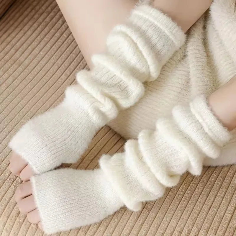 Fashion Solid Color Wrist Arm Warmer Gloves for Women Cold Proof Winter Warm Arm Sleeve Knitted Soft Stacked Fingerless Mittens