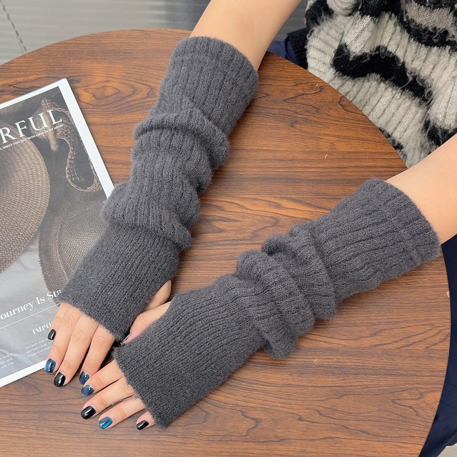 Fashion Solid Color Wrist Arm Warmer Gloves for Women Cold Proof Winter Warm Arm Sleeve Knitted Soft Stacked Fingerless Mittens