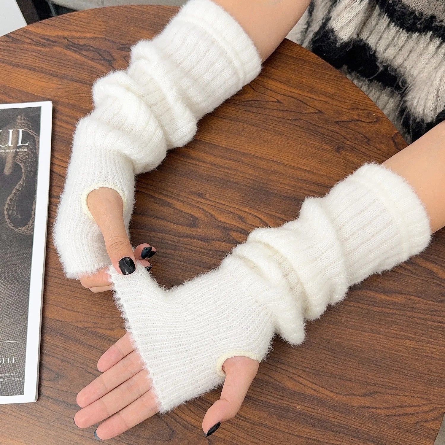 Y2K Harajuku Winter Warm Long Sleeves Gloves for Women Fingerless Solid Knitted Elbow Mittens High Elastic Outdoor Arm Warmer